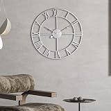HAITANG Vintage Silver Wall Clock 40cm Roman Numerals Quiet Battery Operated view 6