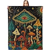 Colorful Mushroom Art Blanket, Soft Lightweight Warm Cozy Flannel 60×50 inch Eye Design and Stars Throw Blanket for Couch, Travel, Bed, Outdoor, Gifts for Women Men Adults Kids