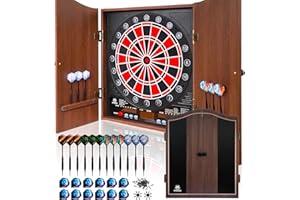 WIN.MAX Electronic Dart Board LED Electric Digital Scoreboard Dart Boards for Adults with MDF Cabinet, up to 8 Players, 34 Games,355 Variations - 12 Soft Tip Darts & 100 Replacement tips - Great for Game Room