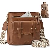 RAINSMORE Women's Medium Leather Crossbody Bag | Lightweight Multi-Pocket Casual Purse with Wide Strap for Everyday Travel