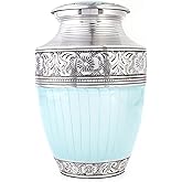 ALPHA Living HOME Urns for Human Ashes Adult Female and Male 200+ Cubic Inches, Decorative Burial Urn, Funeral Cremation Urns for Women and Men, Handcrafted Urn for Ashes Adult (Sky Blue Silver)