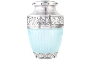 Urns for Human Ashes Adult Female and Male 200+ Cubic Inches, Decorative Burial Urn, Funeral Cremation Urns for Women and Men, Handcrafted Urn for Ashes Adult (Sky Blue Silver) ALPHA Living HOME