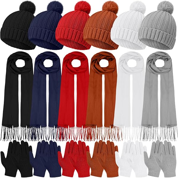 Liitrsh 8 Sets Winter Hat Scarf Gloves Set Warm Scarves 