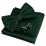 Mens Dark Green Bow Tie Solid Wedding Pre-tied