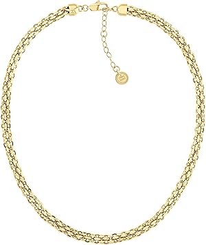 Tommy Hilfiger Schmuck für Damen: 23K Vergoldetes Kettenarmband aus Edelstahl und Passende Halskette