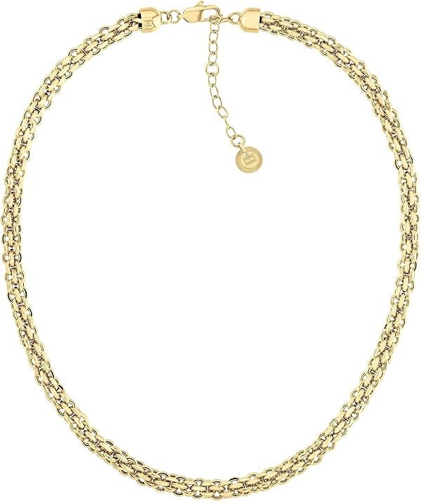 Tommy Hilfiger Schmuck für Damen: 23K Vergoldetes Kettenarmband aus Edelstahl und Passende Halskette