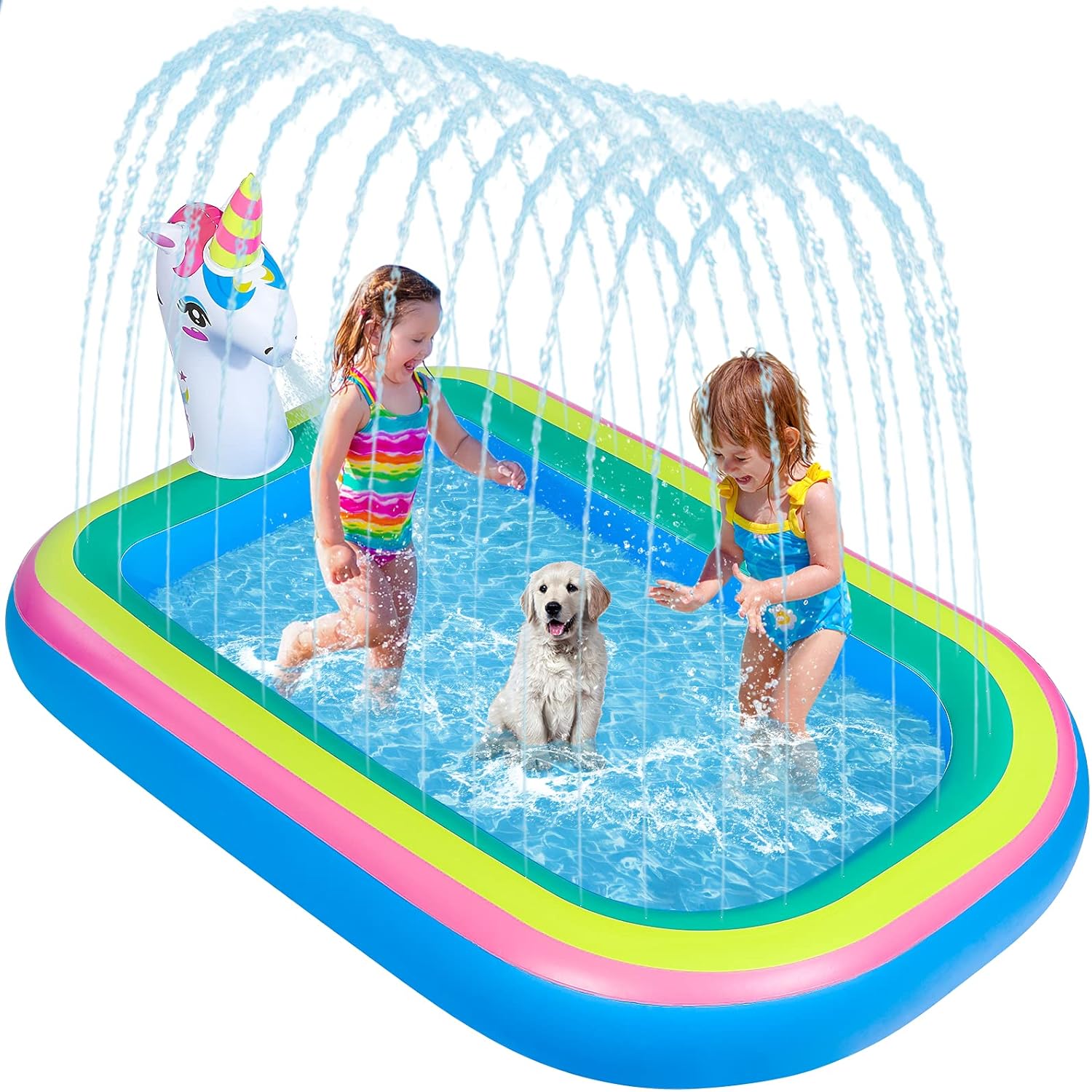 iBaseToy Splash Pad Sprinkler Pool for Kids Toddlers - 68" Unicorn Sprinkler Splash Mat, Inflatable Kiddie Baby Swimming Wading Pool, Outdoor Sprinklers Water Toys Games for Boys Girls Backyard Yard: Kitchen & Dining