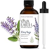 Viva Earth Clary Sage Essential Oil – 100% Pure and Natural Clary Sage Aroma for Diffusers, Aromatherapy, Hair and Scalp Care, Skin Care, Massage Oils, Soap and Candle Making – with Dropper, 4 oz