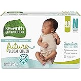 Seventh Generation Baby Diapers, Size Newborn, 80 Count, Super Pack, for Sensitive Skin