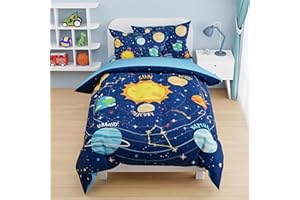 SANDJEST Solar System Duvet Cover Sets Twin Size for Kids Boys, Include 1 Polyester Comforter Cover 68x86 Inches and 1 Pillowcase 20x26 Inches, Comforter Not Included, Gift for Christmas Birthday