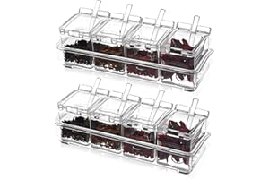 YUXIANLB Seasoning Containers Spice Condiment With Lids Bar Supplies 2 PCS Candy Spices Organizer Set Toppings Tray Salts Sugar Dispenser Jars Spoon Storage Square Boxes Kitchen Ingredient Holder