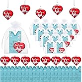 Halloscume 12 Sets Christmas Nurse Appreciation Gifts Bulk with Thank You Cards and Bags Christmas Tree Heart Ornaments for Xmas Holiday Party Decorations (Red)