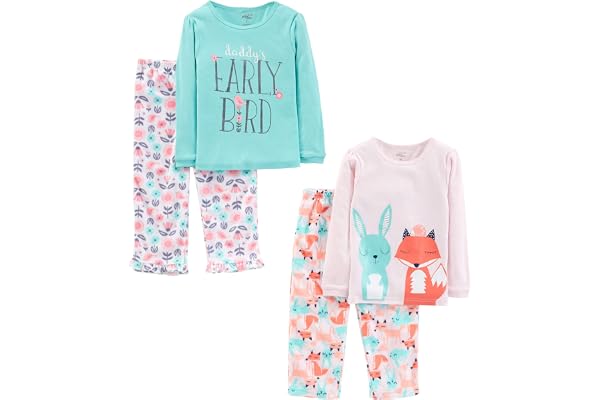 Simple Joys by Carter's Girls 4-Piece Pajama Set (Cotton Top & Fleece Bottom) Pajama Set