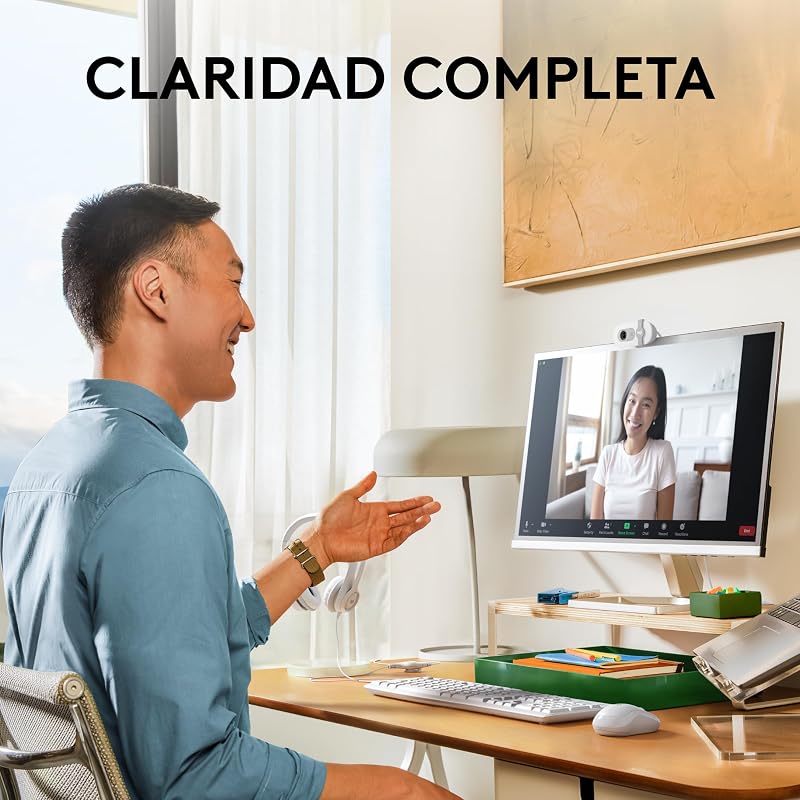 Logitech brio 100, webcam full hd para reuniões e streaming, equilíbrio automático de iluminação, microfone embutido, capa de privacidade, usb-a, branco