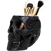 Skull Makeup Brush Holder, Pen Holder, Vanity, Desk, Office Organizer, Stationary, Decor Planter , Candy Bowl , Goth Decorations , Extra Large, Skulls Gothic Skull & Bones Organizer Bathroom (Black)
