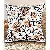 Kokaaee Embroidered Throw Pillow Cover - 18x18 Decorative Pillow Cover with Zipper Aesthetic Cute Design Boho Spring Summer Throw Pillowcase for Living Room Couch Sofa Bed, Fall Flower
