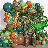 161Pcs Dinosaur Balloons Arch Garland Kit, Green and Brown Orange Foil Dino Balloons Palm Leaves for Dinosaur Birthday Party Jungle Safari Themed Baby Shower Boys Kids Party Supplies