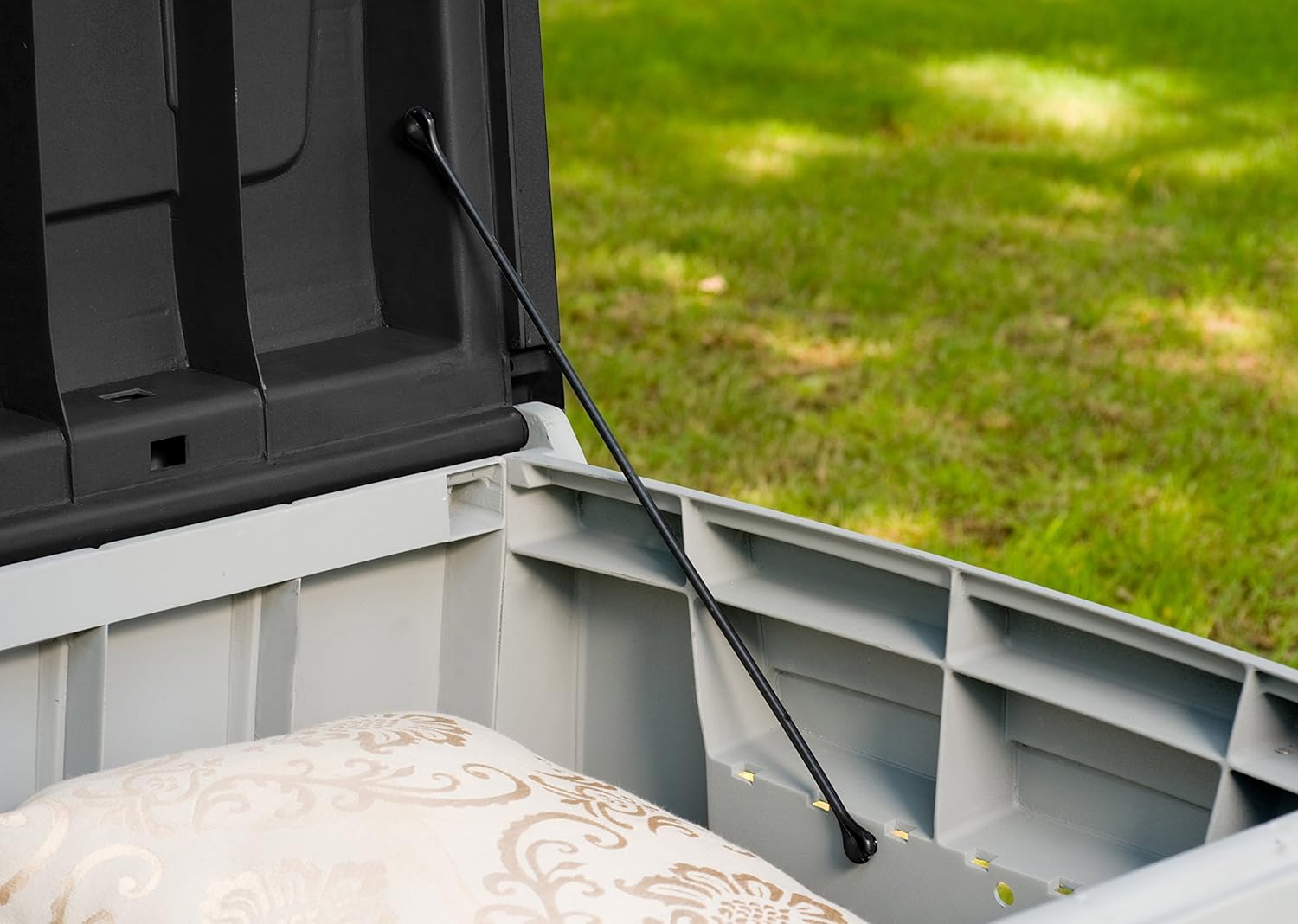 Keter Novel 90 Gallon Resin Deck Box-Organization and Storage for Patio Furniture Outdoor Cushions, Throw Pillows, Garden Tools and Pool Toys, Grey/Black : Garden & Outdoor