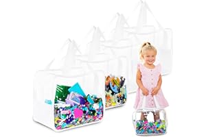 CARPETBOX 4 Pack Extra Large Toy Storage Clear Bags with Zipper 12"x10"x7" Clear Plastic Bins with Handle, Toy Organizer for Kids playroom, Blocks, Clothes, Stuffed Animal Storage