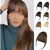 Bangs Hair Clip - Brown Clip in Bangs Real Human Hair, Fake Bangs Fringe with Temples Wispy Bangs Hair Extensions for Women D