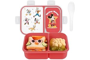 Best Brands Disney Bento Box– Leak-Proof Kids Lunch Box with Divided Compartments & Detachable Spork - Mickey & Minnie, Stitch, & Winnie the Pooh BPA Free Bento Box
