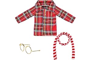 ERWEICET 3 PCS Christmas Couture Clothing Set Elf Doll Accessories Clothes Set Including Long Sleeved Shirt, Elf Glasses, Red and White Striped Scarf