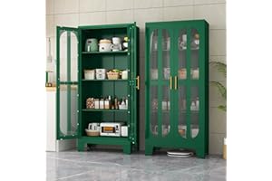 erosoei Metal Kitchen Pantry Storage Cabinet,Food Pantries Cabinets with Acrylic Glass Doors and Adjustable Shelves,Storage Cupboard for Kitchen, Living Room, Laundry Room and Dinning Room 61.02”H