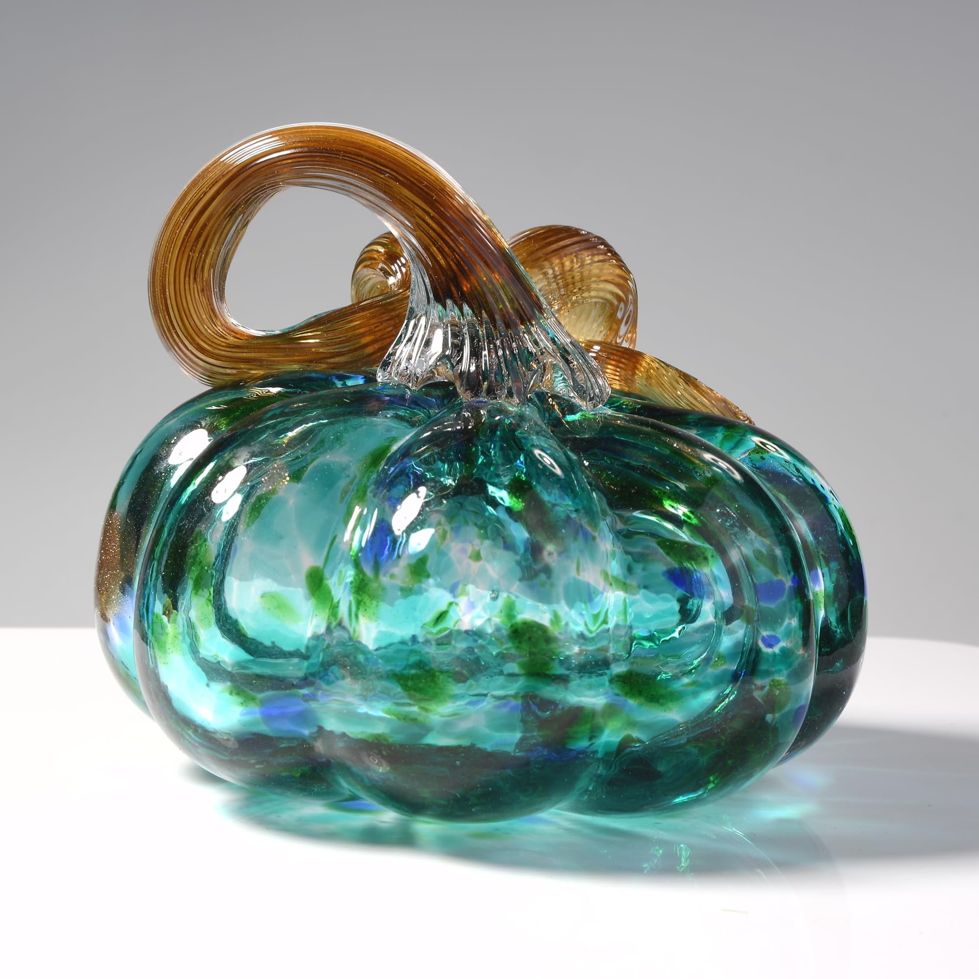 Photo 1 of QIANCHANG 3.15" Large Blown Glass Pumpkin Figurine Collectible Decorative Artificial Vegetables Turquoise Crystal Art Paperweight