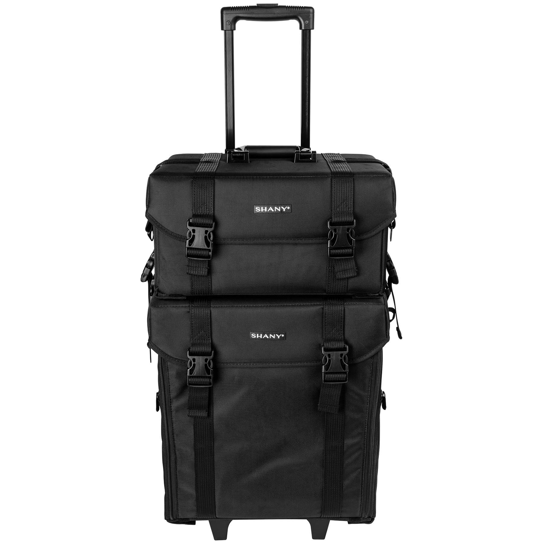 SHANY Makeup Artist Soft Rolling Trolley Cosmetics Case Make up Travel Bag With Beauty Organizer Drawer Bins, TSA Mesh Bag Organizers - Jet Black