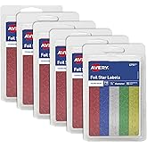 Avery Foil Star Stickers for Kids, 5" Diameter, Permanent, Assorted Colors, 6-Pack, 4,290 Stickers Total (46751)