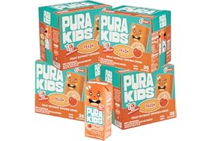LIVE A LITTLE PURA PURA Kids Box | Peach Fruit extract infused Drink for kids | 7g Pure Cane Sugar | Non-GMO | Vegan, No Artificial Sweeteners | Best Lunchbox Beverage with Paper Straw | 6.76 fl oz (200ml), Pack of 24