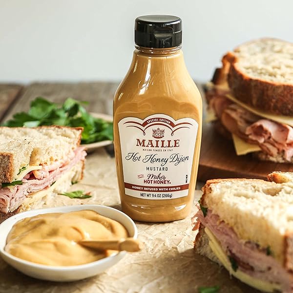 MAILLE X MIKE’S HOT HONEY SPECIAL EDITION SAVORY-SWEET CONDIMENT WITH A SPICY KICK HOT HONEY DIJON MUSTARD GLUTEN-FREE, SHELF-STABLE 9.4OZ