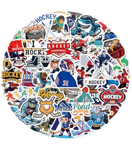 thumbnail image 2 of 50 Pcs Hockey Stickers Pack, Waterproof Vinyl Ice Hockey 2 of 9