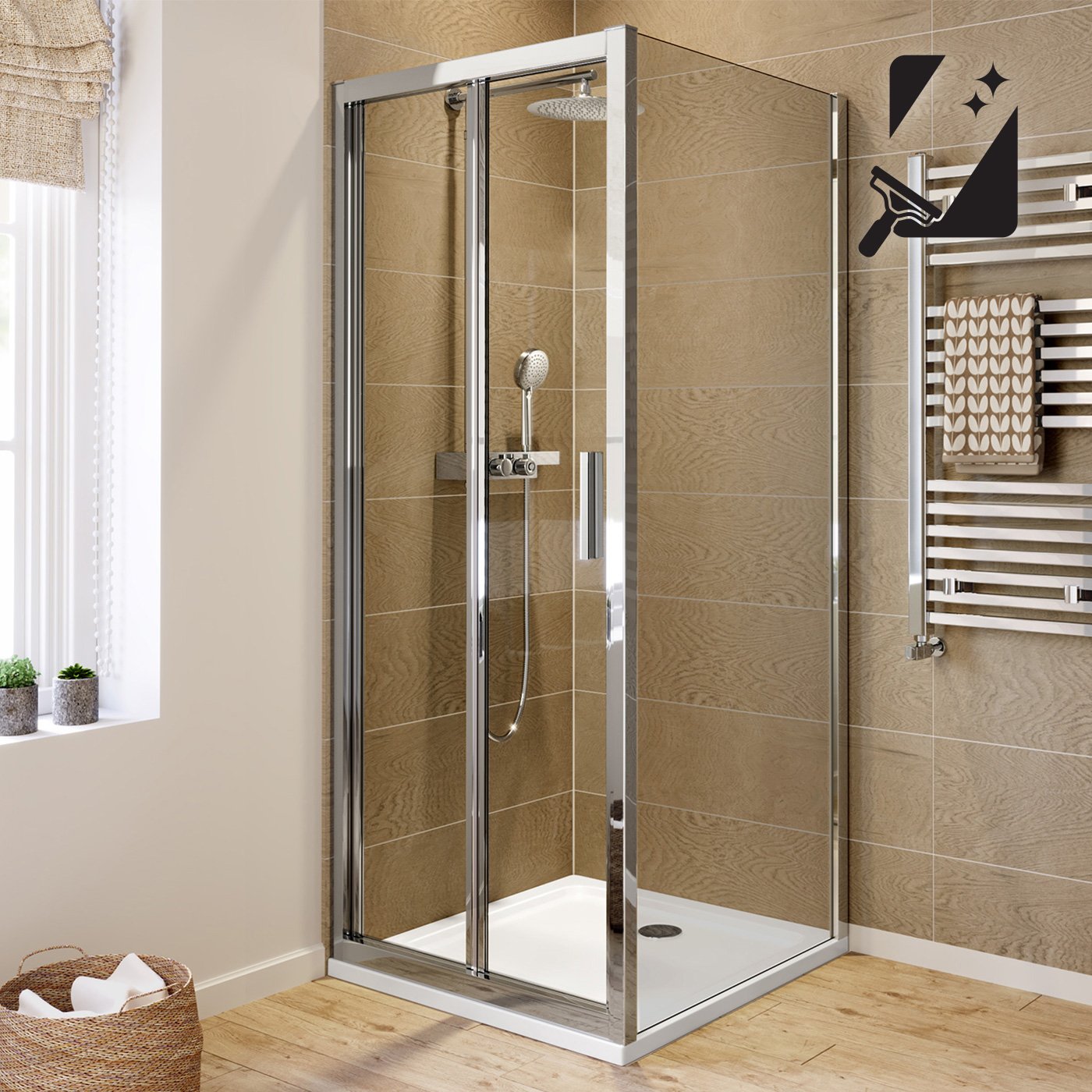 ELEGANT Bifold Shower Door 900mm Glass Shower Enclosure Reversible Folding Shower Door Black 70290003 - View #11