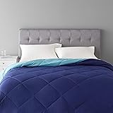 Amazon Basics Reversible Microfiber Comforter Blanket - Full/Queen, Navy / Sky Blue