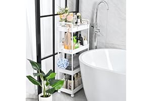 Arogan Rolling Storage Cart with Wheels, 4 Tier Bathroom Storage Cart Laundry Room Organizer, Rolling Utility Cart for Kitchen, Bathroom, Laundry Room, Office, Narrow Place (White)