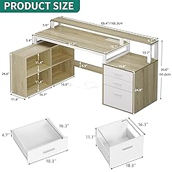 YITAHOME L Shaped Desk with 3 Drawers, 65" Corner