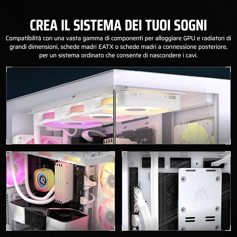 3500X Mid-Tower ATX Case per PC - Vetro Temperato Panoramico - Compatibile con Scheda Madre a Connessione Inversa - Nessuna Ventola Inclusa - Bianco