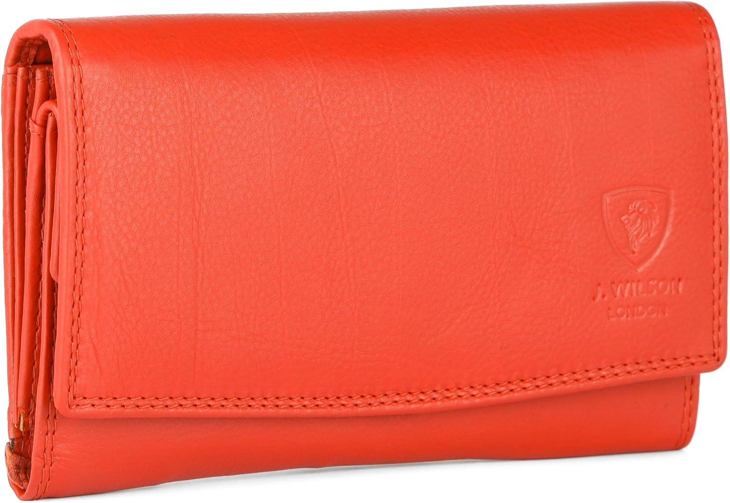 J. Wilson London Ladies RFID Protection Real Leather Purse Card Women Wallet Zip Coin Pocket, Orange
