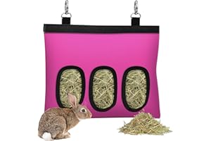 SKYJORMY Rabbit Hay Feeder, Bunny Hay Bag for Rabbits,Rabbit Feeder Fabric Bag Feeder Storage Bag,3 Holes Large Capacity 600D Oxford Cloth Fabric Hanging Hay Feeder Bag for Small Animal,Hay Guinea Pig(Pink)