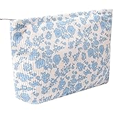 OZAOZ Makeup bag for Women, Flower Cosmetic Bags Zipper Pouch, Large Capacity Corduroy Makeup Bag, Travel Toiletry Bag Organizer for Women and Girls (Flower-A)