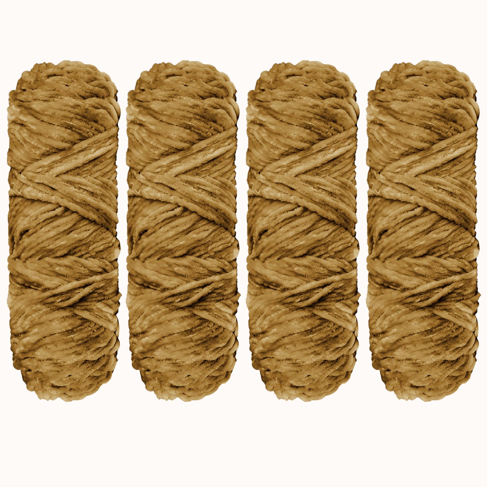 Crochet Yarn Chunky Yarn for Crochet Chunky Wool for Knitting 100g Balls x 4 Chenille Yarn Wool for Crochet Kits for Beginners Adults for Handmade Crafts Hats Blankets Scarves(Beige, 4pcs-400g)