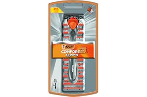 BIC Comfort 3 Hybrid Men's Disposable Razor, 3 Blades, 6 Cartridges and 1 Handle, Black, For a Close and Comfortable Shave