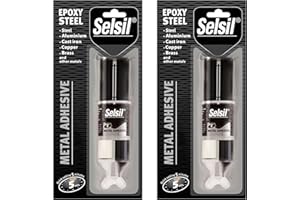 SELSIL Quick Epoxy Metal Adhesive Syringe, Strongest Glue for Metal to Metal Bonding, 5-Minute Curing Heavy Duty Epoxy Glue, Solvent-Resistant, Reinforced with Steel, Grey, 1 oz (28 g) Pack of 2