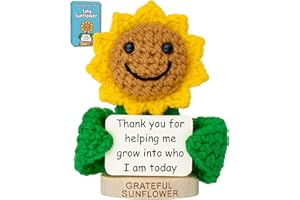 GOT YOU A LITTLE SOMETHING Appreciation Gift for Women - Cute Handmade Sunflower Crochet Holding a Thank You Card for Mom, Dad, Boss, Teacher, Grandma, Big Sister - Empowering Gift for Birthday, Christmas, Stocking Stuffers
