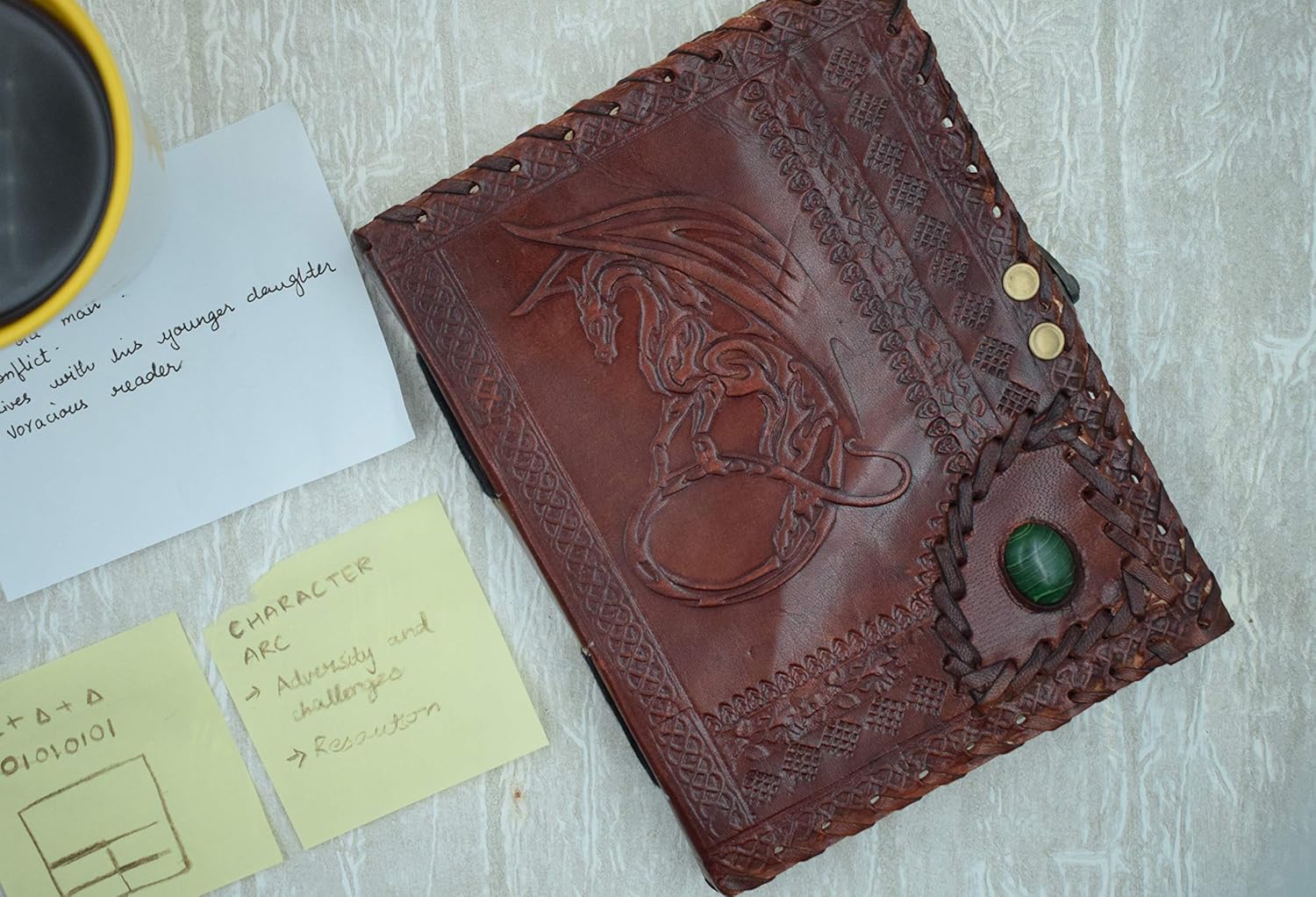 OVERDOSE Dragon with Stone Embossed Leather Journal - Image 3