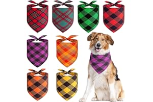 Retro Shaw Dog Bandanas 8 Pack, Extra Large Dog Bandanas, Adjustable Plaid Dog Bandanas Scarf for Puppy Small Medium Large Dogs