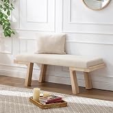 Zibeths 47" Upholstered Bench with Solid Wood Legs, Modern Linen Fabric Entryway Bench, Bedroom Bench, Dining Bench for Indoor Use, Beige
