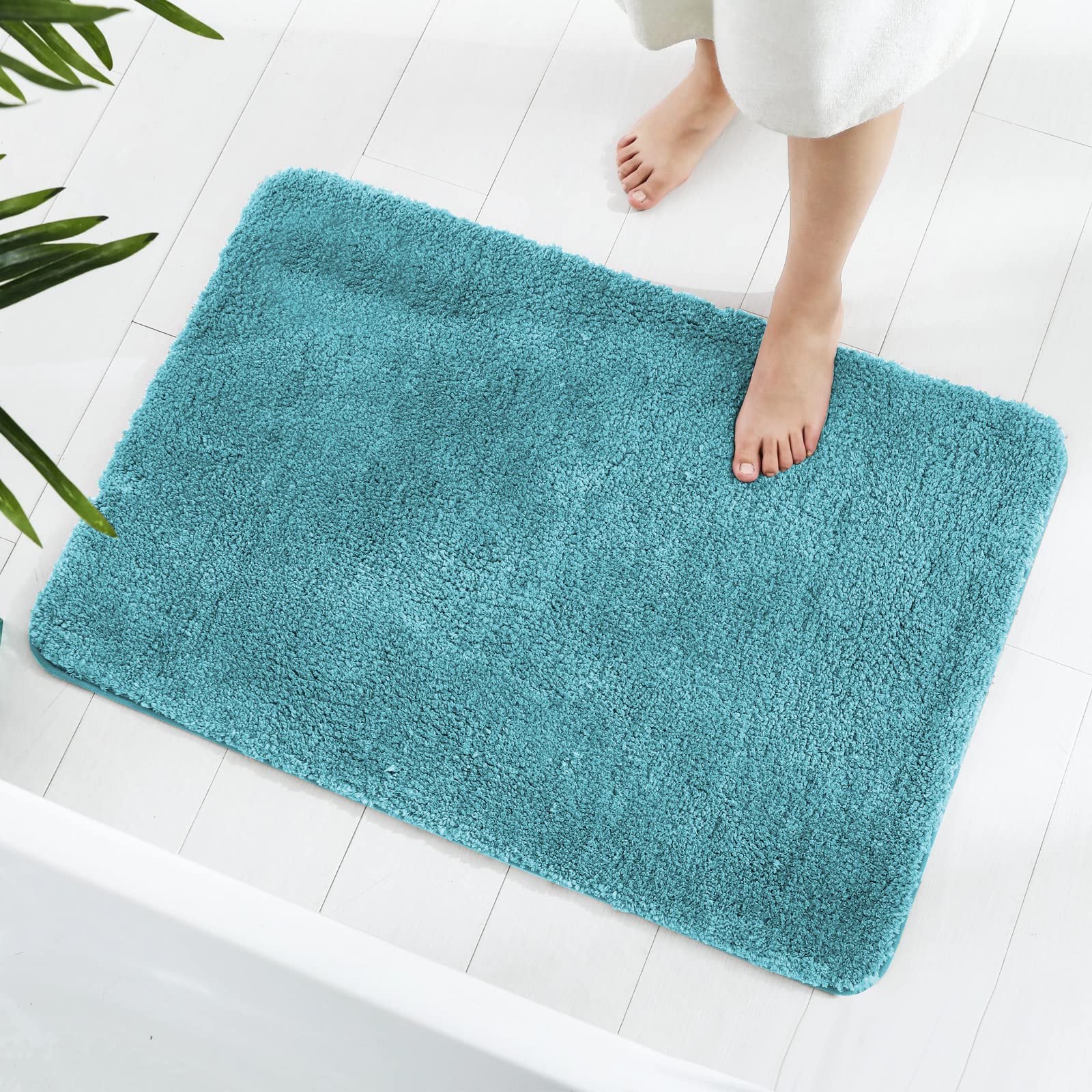 GONICVIN Bathroom Rugs, 60 x 90cm Fluffy Microfiber Absorbent Non-Slip Bath Mats, Machine Washable Bath Rugs for Tub, Shower and Bathroom (Turquoise)