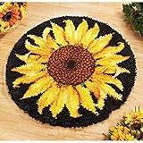 Latch Hook Rug Kit, Sunflower Pattern Printed Canvas DIY Rug Crochet Yarn Kits, Embroidery Decoration Family Gift 20.4" X 20.